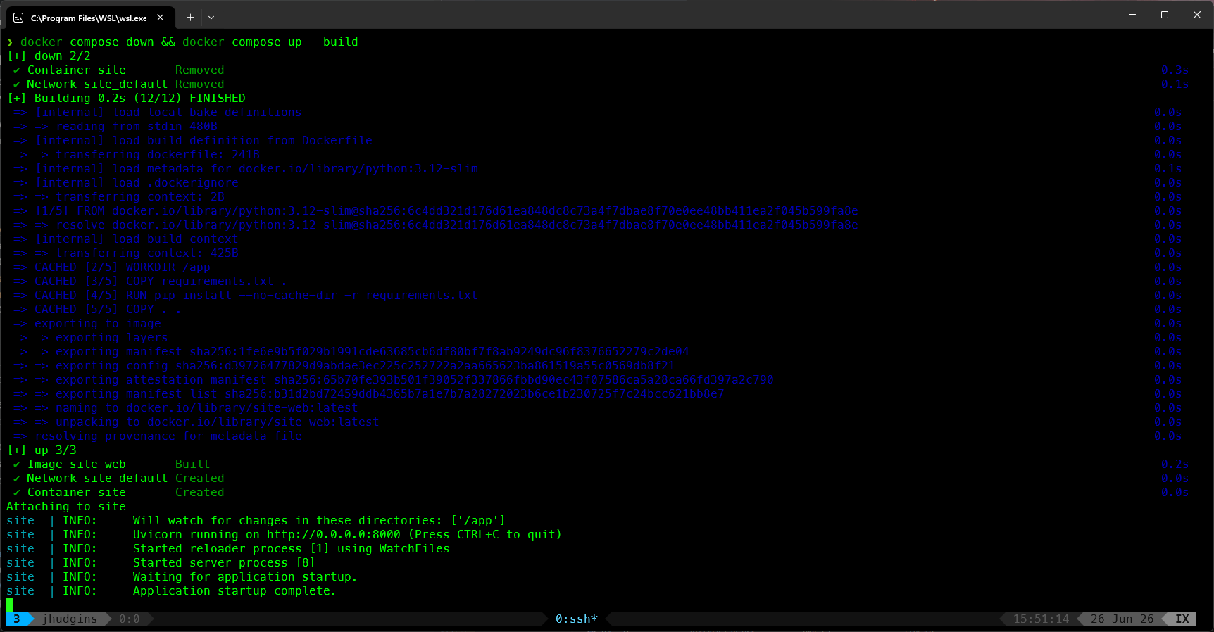 Uvicorn startup output in the terminal